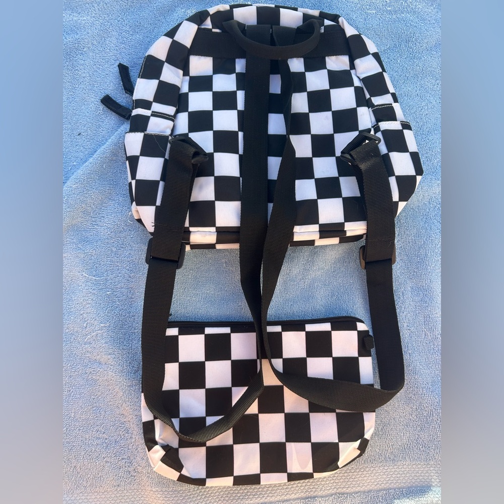Black & White Checkerboard Backpack with Matching Pouch - Picture 2 of 3